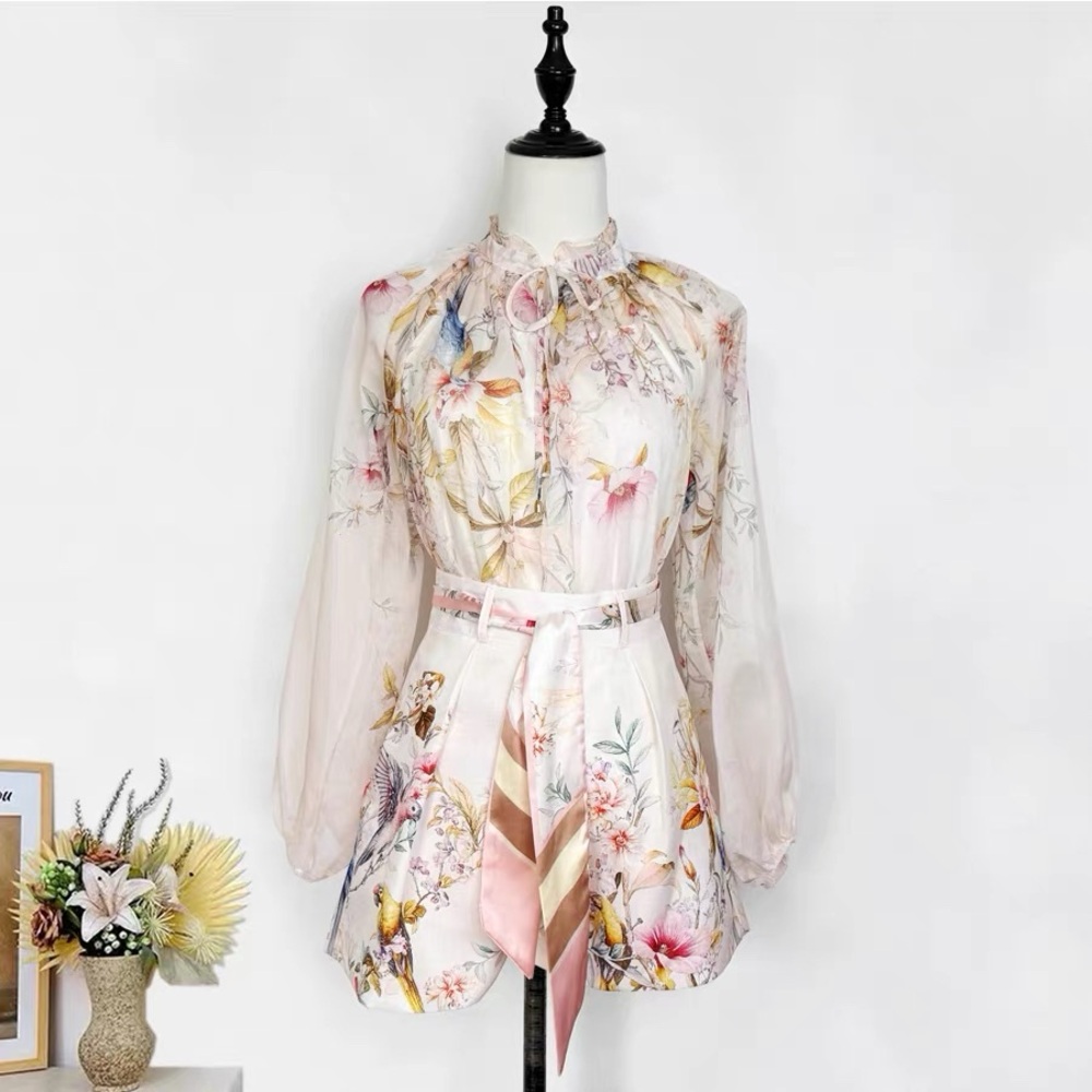 Designer-Style Rebellion Billow Blouse with Matching Shorts - Soft Pink